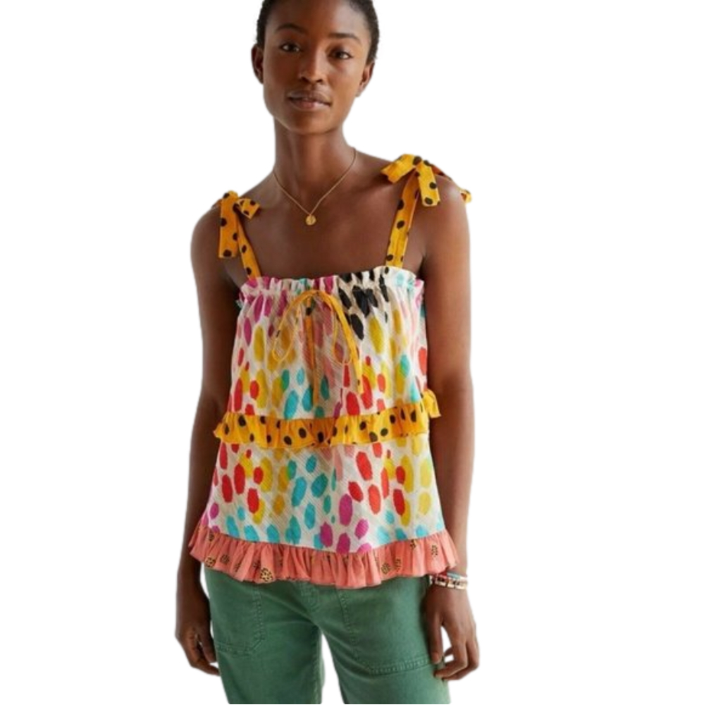 Anthropologie Conditions Apply Ruffle Tie Strap‎ Cami Top NWT
